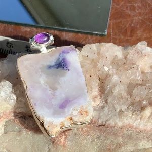 RAW VIOLET FLAME OPAL & AMETHYST 925 STERLING SILVER PENDANT